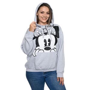 Disney Minnie Mouse Hoodie Sweatshirt Peeking Front Pocket Gray Womens Plus Size